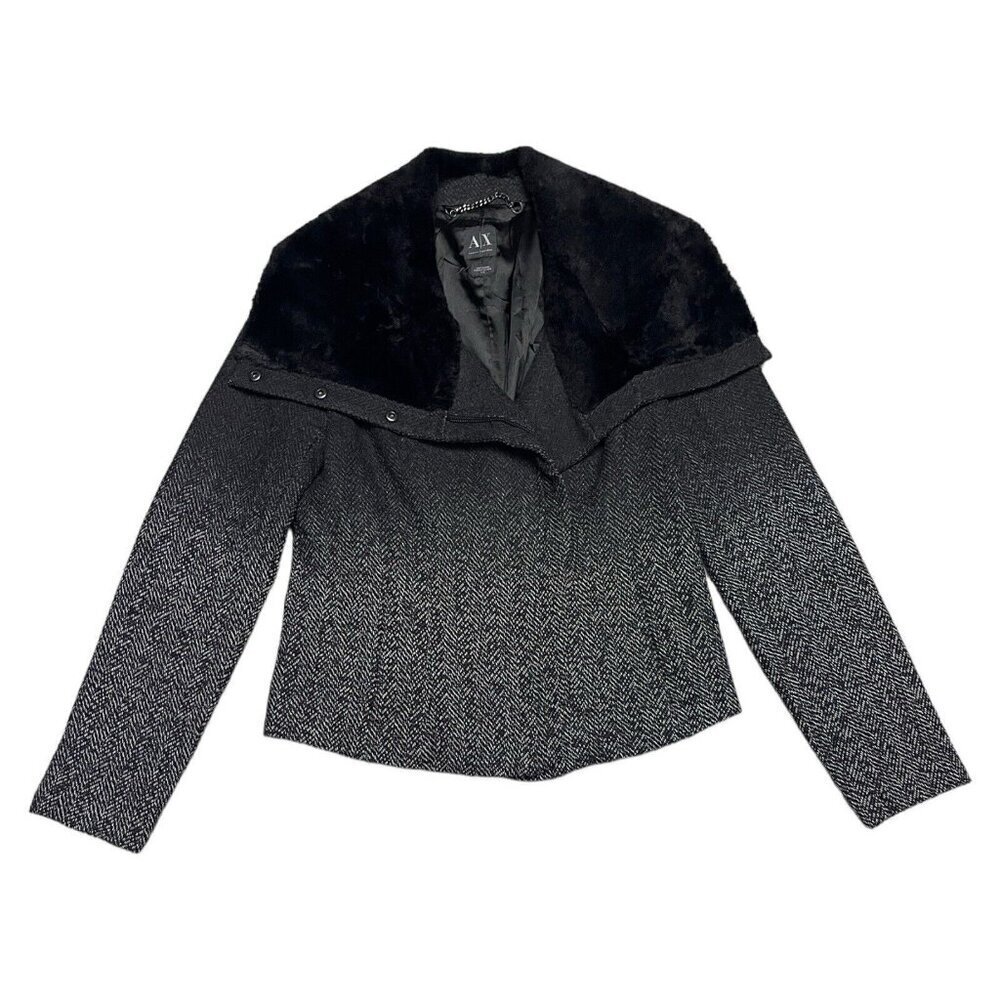 Armani Exchange Luxury Designer Wool Faux Fur Winter Fall Spring Jacket Womens L
